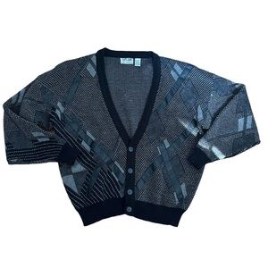 Vintage City Streets men’s black and gray cardigan sweater. Size Large.